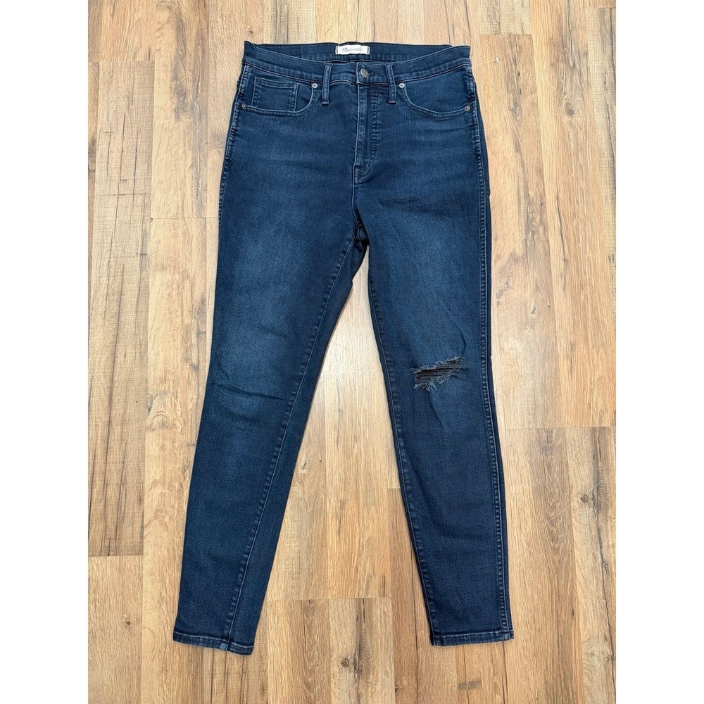 Madewell 10" High Rise Skinny Jeans Size 30 Dark Wash Distressed Knee Stretch De